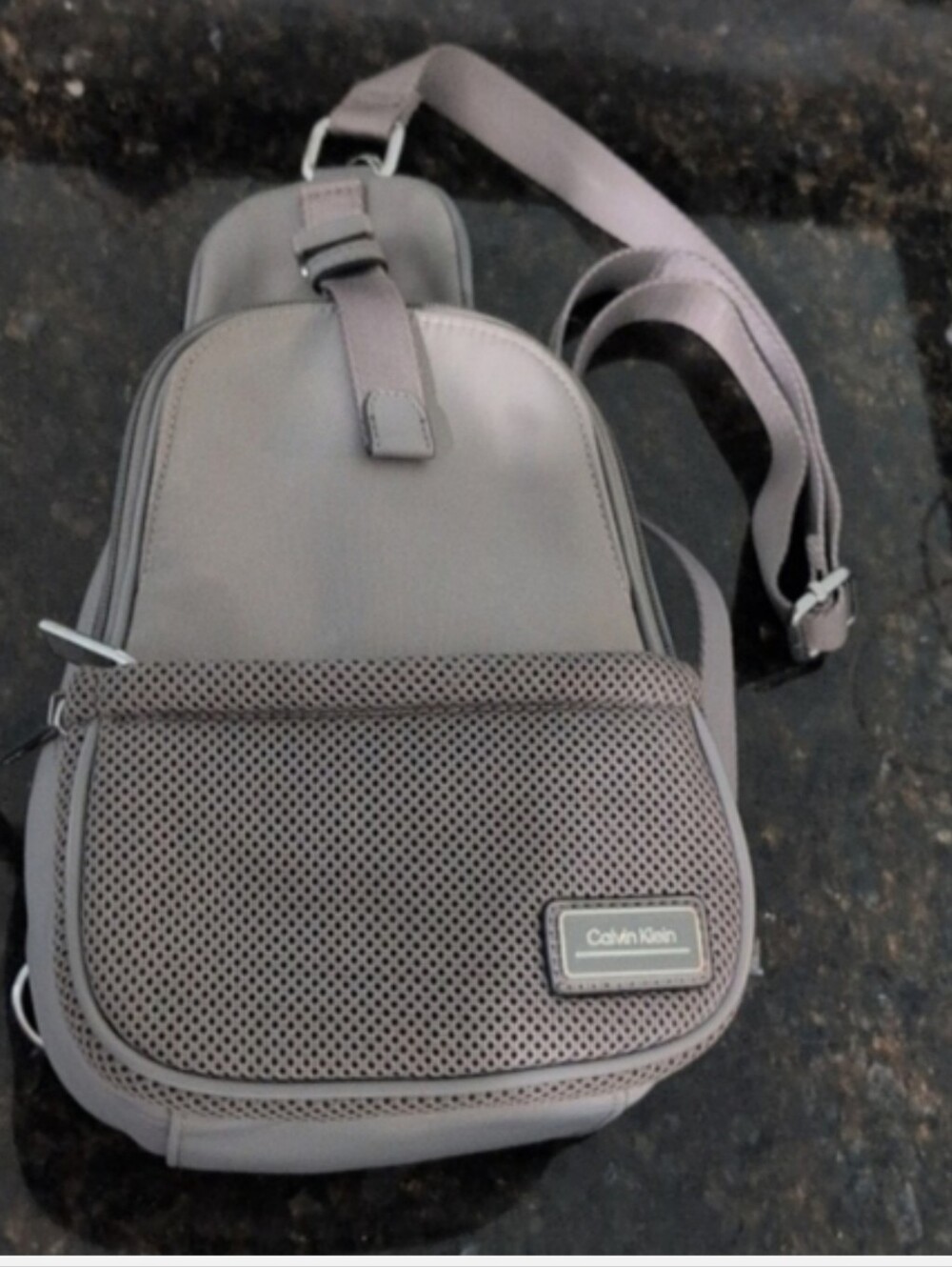 Calvin Klein Gray Mesh Front Sling Bag